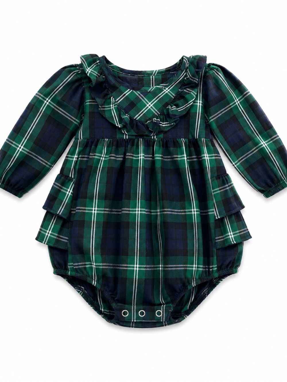 EUC Rare Editions Baby Girl Green & Navy Plaid Ruffle Romper - Kids Accessories